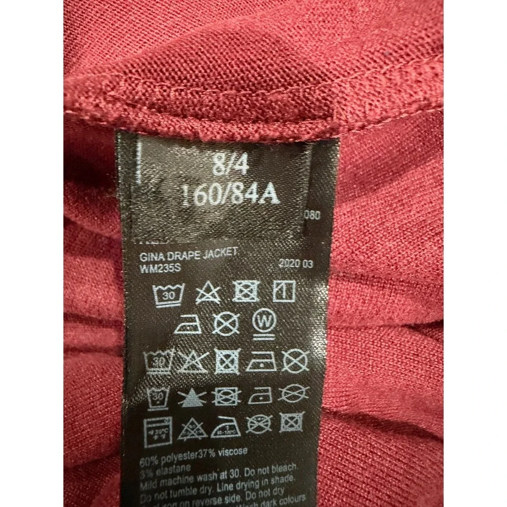 AllSaints Gina Drape Jacket Burgundy Oxblood Drawstring Waist Zip Pockets